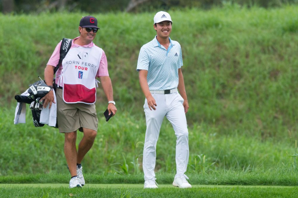 Brandon Wu smiles after making birdie on the 15th hole as he make his way to the 16th during the final round of the Korn Ferry Tour Championship at the Victoria National Golf Course August 30, 2020. — Reuters pic