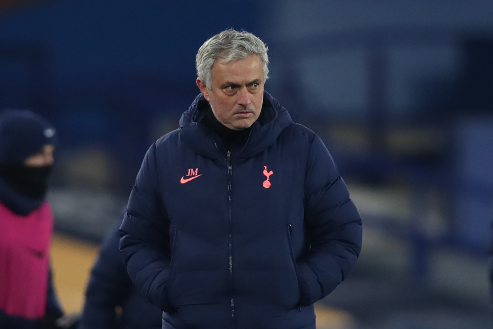Tottenham Hotspur head coach Jose Mourinho reacts during the English FA Cup fifth round football match between Everton and Tottenham Hotspur at Goodison Park in Liverpool, north-west England February 10, 2021. u00e2u20acu201d AFP pic 