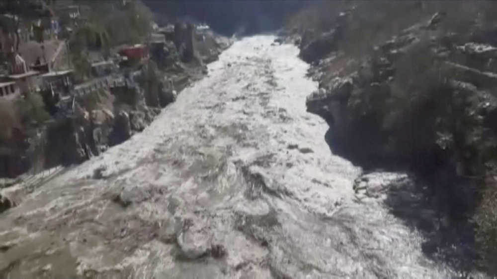 A general view during a flood in Uttarakhand state, February 7, 2021 in this still grab obtained from a video on Reuters TV. u00e2u20acu201d Picture via Reuters