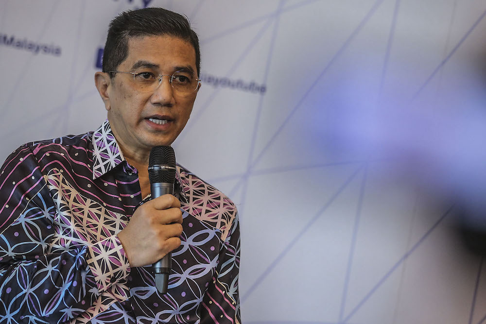 Senior Minister cum International Trade and Industry Minister Datuk Seri Mohamed Azmin Ali at the press conference in the Ministry of International Trade and Industry (Miti), March 18, 2021. u00e2u20acu201d Photo by Hari Anggara