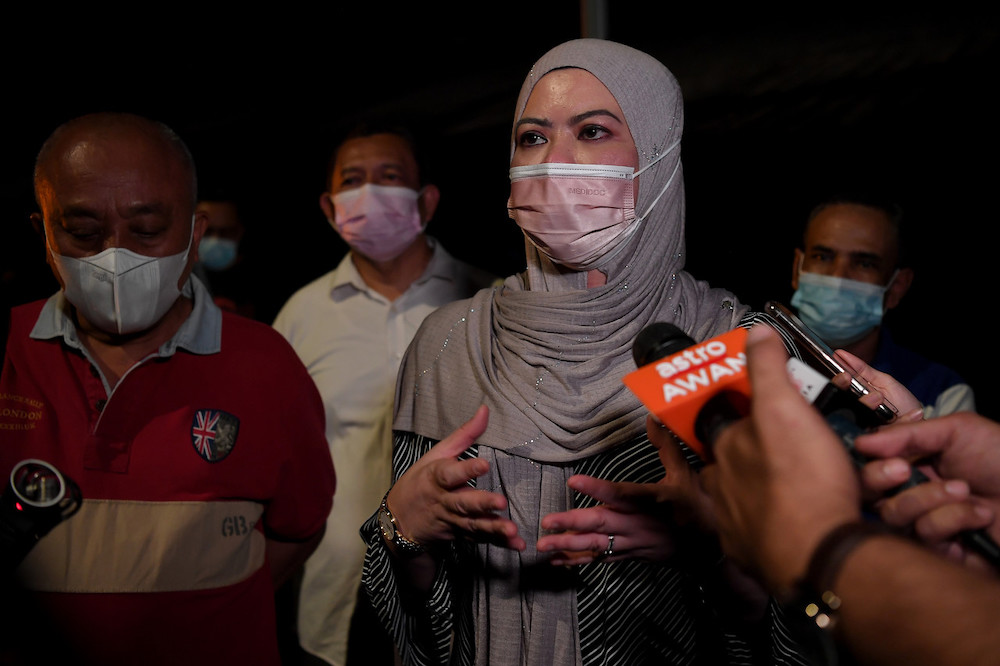 Minister of Women, Family and Community Development Datuk Seri Rina Mohd Harun at a media conference at the site of the Dato Keramat Market March 18, 2021. — Bernama pic