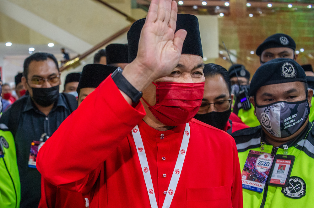 Umno president Datuk Seri Zahid Hamidi is pictured at the 2020 Umno annual general meeting in Kuala Lumpur on March 28, 2021. u00e2u20acu2022 Picture by Shafwan Zaidonnn