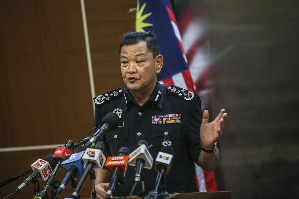 Inspector-General of Police Tan Sri Abdul Hamid Bador speaks during a press conference at Bukit Aman March 30, 2021. u00e2u20acu2022 Picture by Hari Anggara