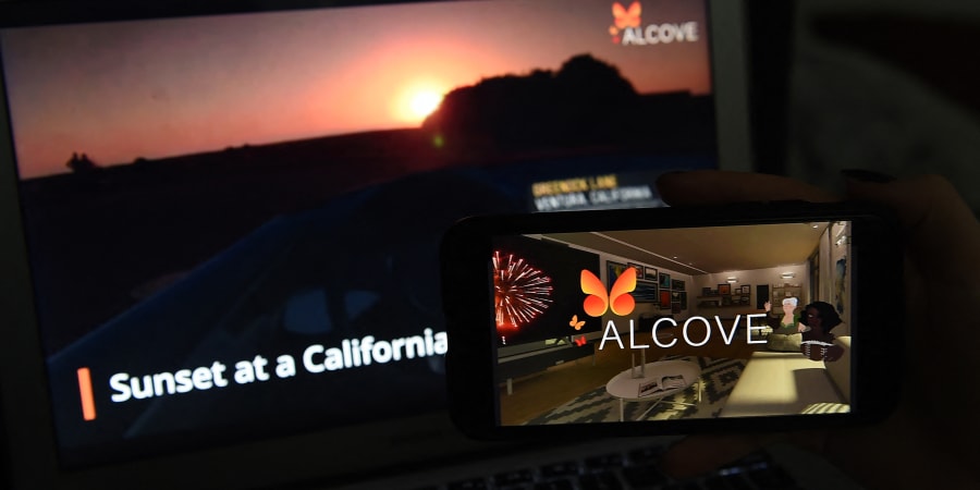 Alcove enables users to visit exotic locales such as Australia's coral reef or the island of Malta, while adding a ‘shared; experience which enables people to interact and even ‘lead’ a family member without the technical skills to navigate in a VR