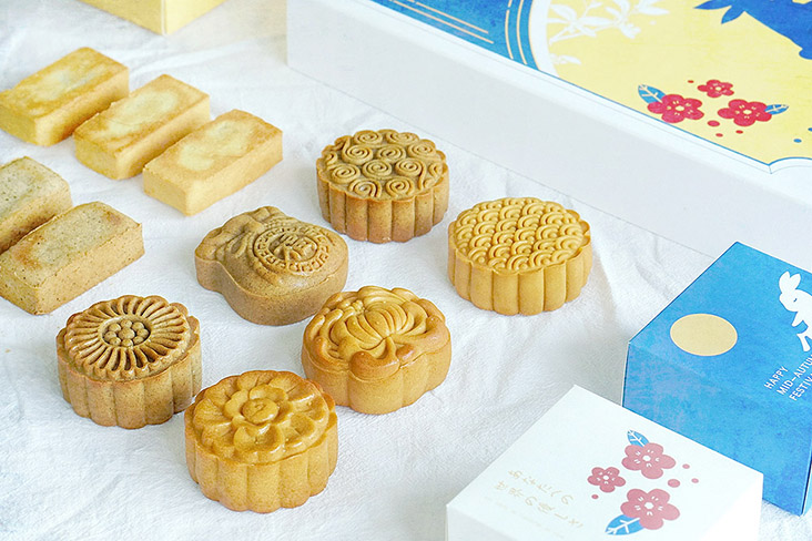 A variety of mini mooncakes.