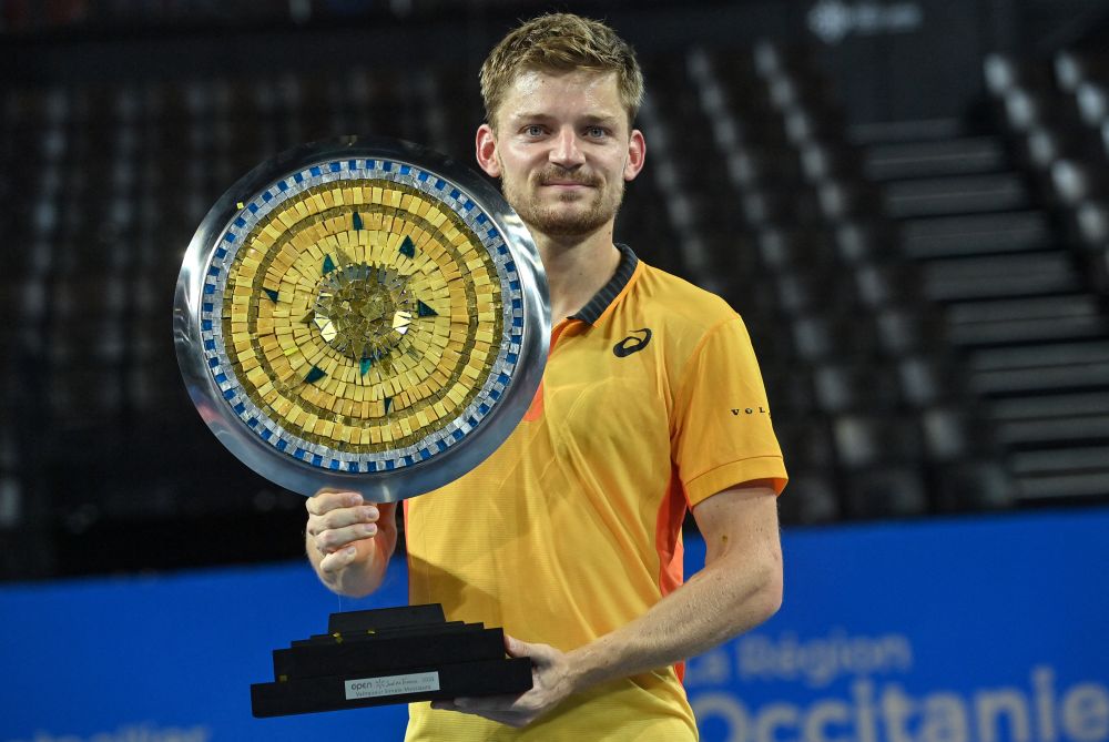 Belgium's David Goffin poses with his trophy after he won the final of the ATP World Tour Open Sud de France tennis tournament in Montpellier on February 28, 2021. u00e2u20acu201d AFP picnn