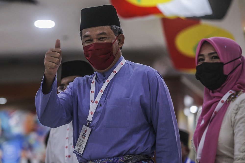 Umno deputy president Datuk Seri Mohamad Hasan arrives at the 2020 Umno annual general meeting in Kuala Lumpur March 27, 2021. u00e2u20acu2022 Picture by Hari Anggara