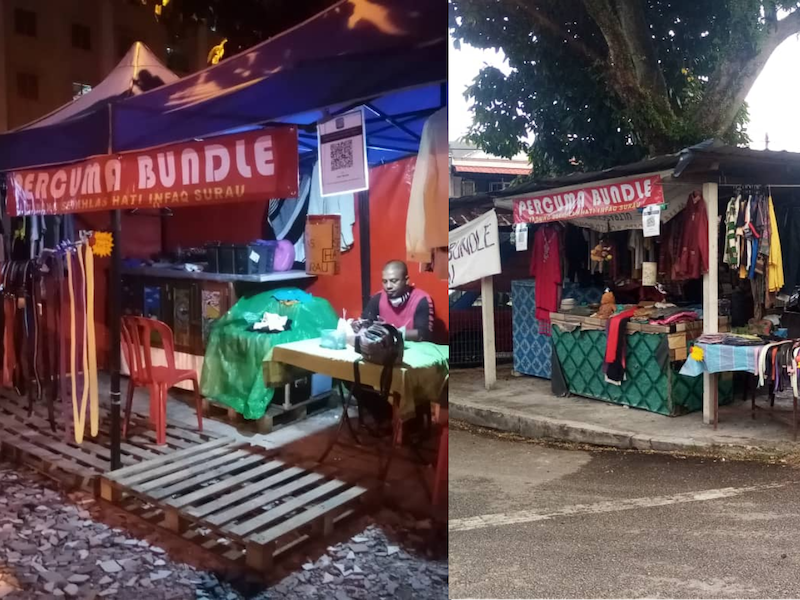 Japeridin and his friends first started 'Bundle Percuma' by opening up a booth at their block's lobby which has led them to opening up tents before renting the kiosks in front of the Taman Medan Cahaya's Surau. — Picture courtesy of Japeridin Sampol  