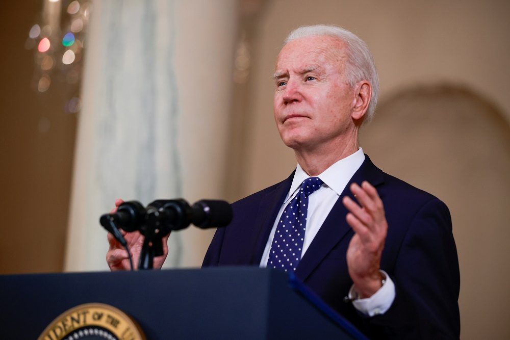 US President Joe Biden speaks in the Cross Hall at the White House in Washington April 20, 2021. u00e2u20acu201d Reuters pic