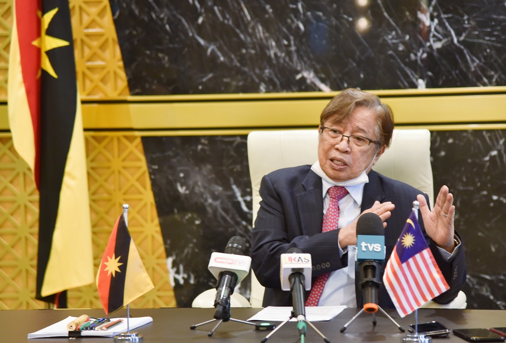 Sarawak Chief Minister Datuk Patinggi Abang Johari Openg speaks during a virtual press conference April 19, 2021. u00e2u20acu201d Picture by Sarawak Information Department