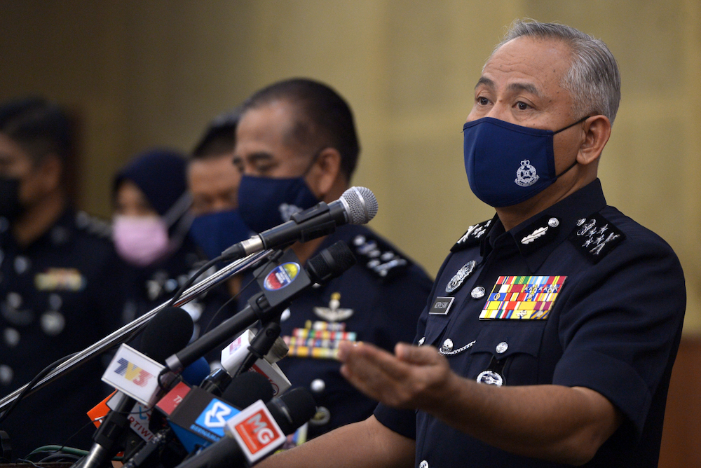 Deputy Inspector-General of Police (IGP) Datuk Seri Acryl Sani Abdullah Sani speaks during a press conference after the narcotics department carried out a raid on two illegal drug labs in IPK Shah Alam April 26, 2021. u00e2u20acu201d Picture by Miera Zulyana