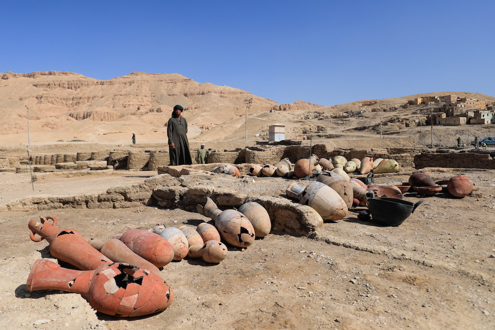 Unearthed vases are seen at the site of the ‘Lost Golden City’, which was recently discovered by archaeologists, in the West Bank of Luxor, Upper Egypt, April 10, 2021. — Reuters pic
