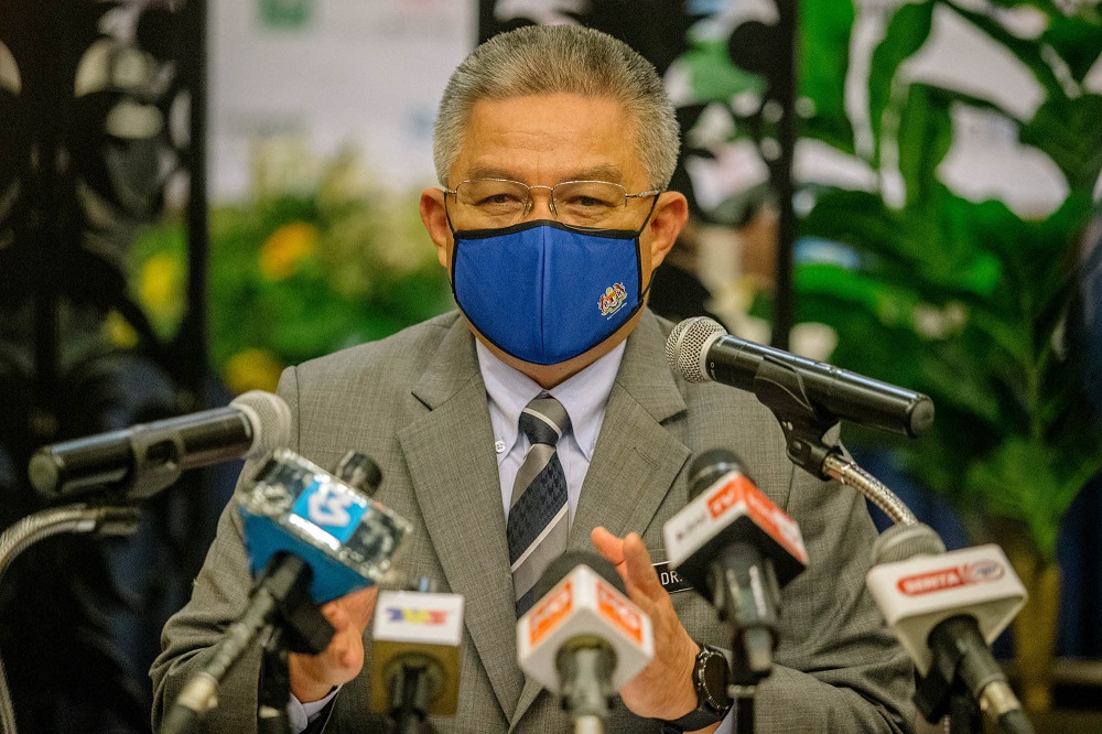 Health Minister Datuk Seri Dr Adham Baba speaks during a press conference in Kuala Lumpur April 6, 2021. ― Picture by Firdaus Latif