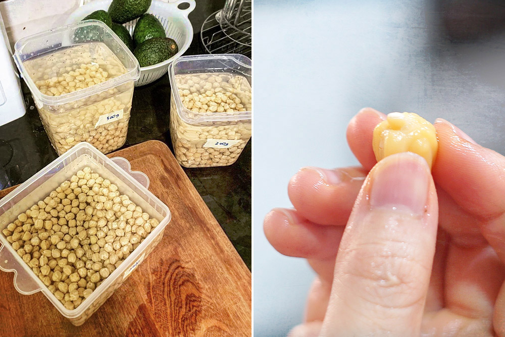 The locally sourced chickpeas are soaked for 10-12 hours.
