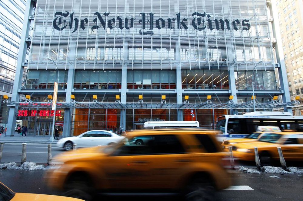 File picture shows vehicles driving past the New York Times headquarters in New York March 1, 2010. — Reuters pic
