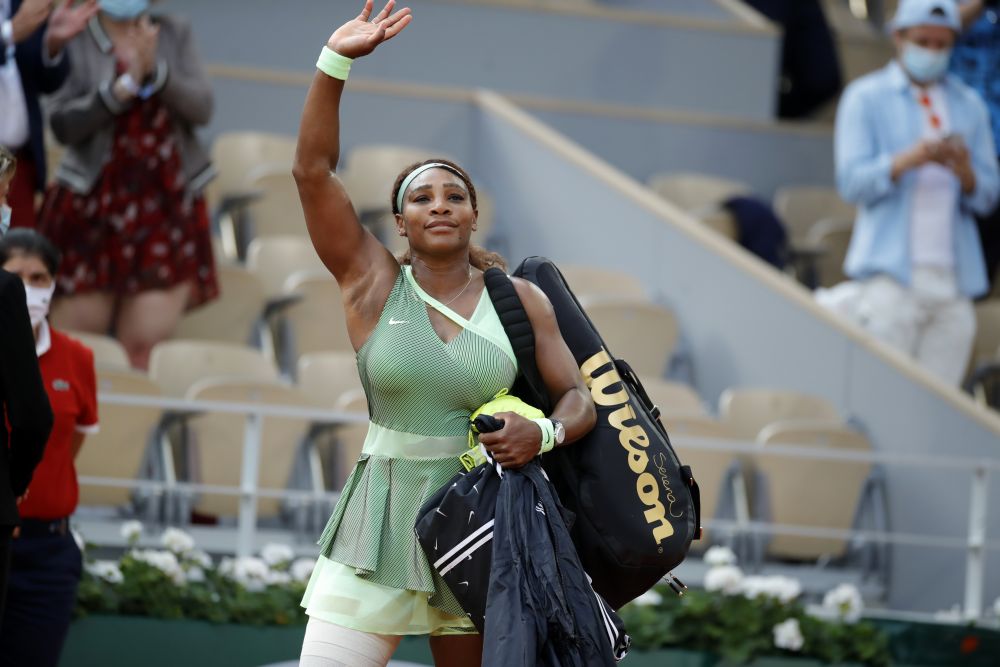 Serena Williams of the US waves to the crowd after losing her fourth round match against Kazakhstan's Elena Rybakina at Roland Garros, Paris June 6, 2021. u00e2u20acu201d Reuters pic