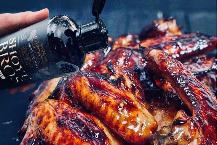 Use a dash of Shoyu Bros as an umami rich marinade for barbecued chicken wings. – Pictures courtesy of Shoyu Bros