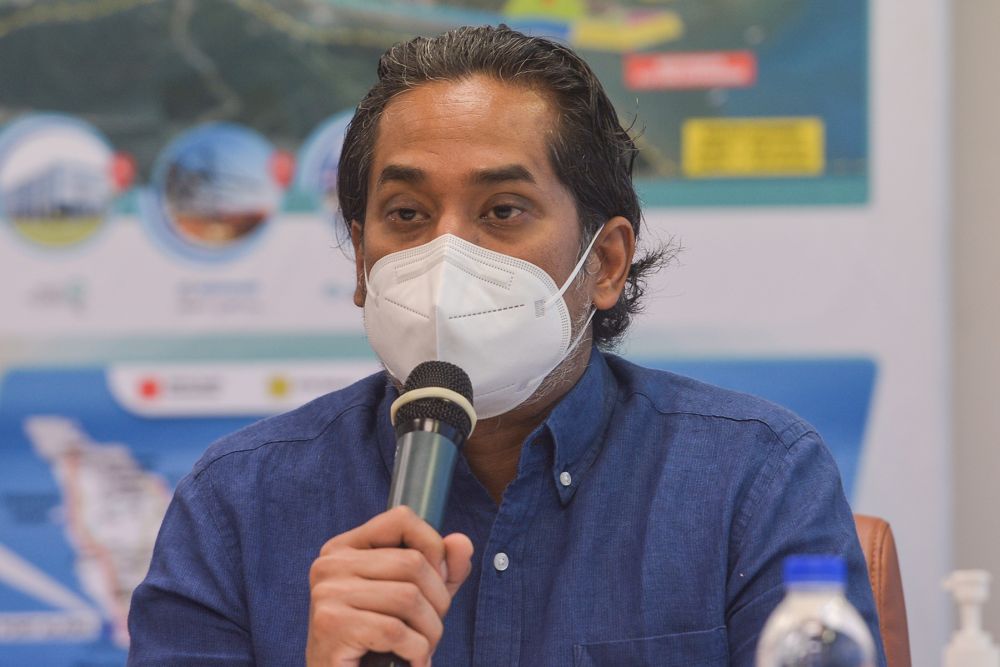 Science, Technology and Innovation Minister Khairy Jamaluddin speaks during a press conference at the Port Klang Sport Clubu00e2u20acu2122s multipurpose hall June 25, 2021. u00e2u20acu201d Picture by Miera Zulyana
