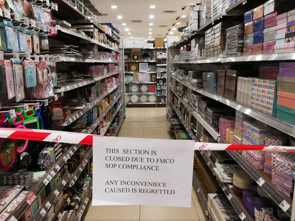 A section selling stationery is cordoned off at a Mr DIY outlet amid MCO 3.0 June 7, 2021. u00e2u20acu201d Picture by Choo Choy May