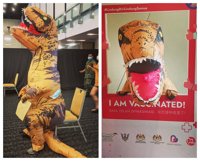 Sia, in his T-Rex costume, entertained many at the Kuching PPV with his costume. u00e2u20acu201d Pictures via instagram/kennysia