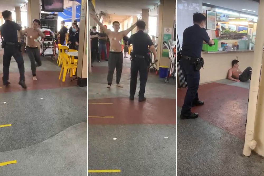Screen captures from a video circulating on social media of a confrontation between a man and police officers at a coffee shop. u00e2u20acu201d Picture via social media/TODAY