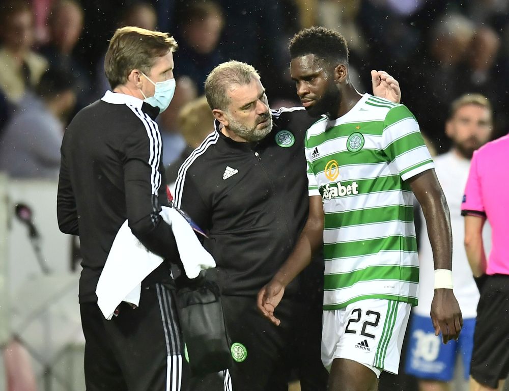 Celtic manager Ange Postecoglou with Odsonne Edouard after the Champions League second qualifying round against FC Midtjylland at the MCH Arena in Herning, Denmark July 28, 2021. u00e2u20acu201d Reuters picnn