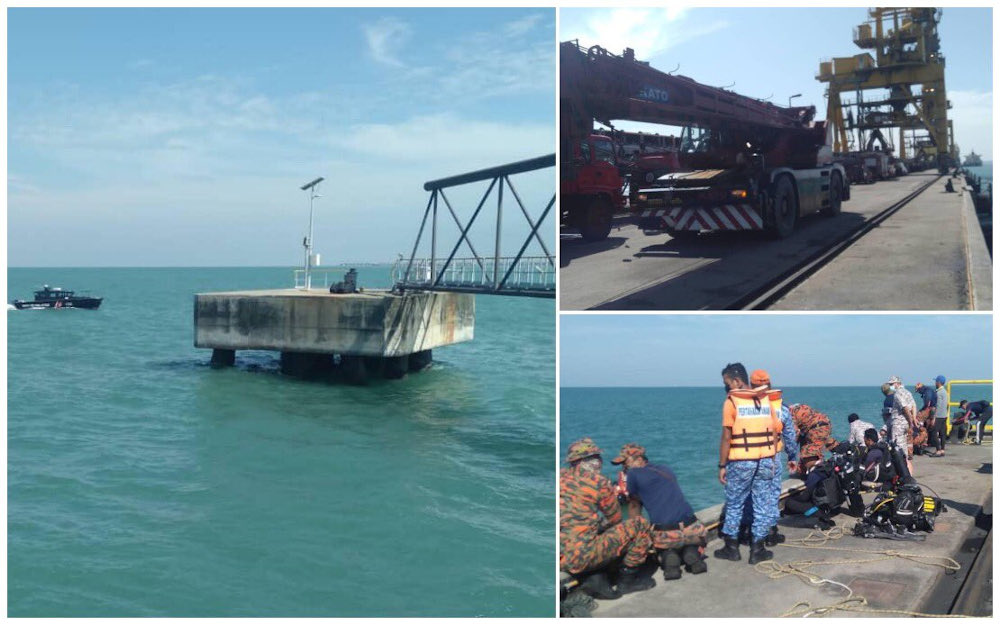 The Fire and Rescue Department said the body of a coal lorry driver, whose vehicle plunged into the sea yesterday morning, was found floating off the coast of Bagan Lalang July 20, 2021. u00e2u20acu201d Picture via Twitter/Bernama