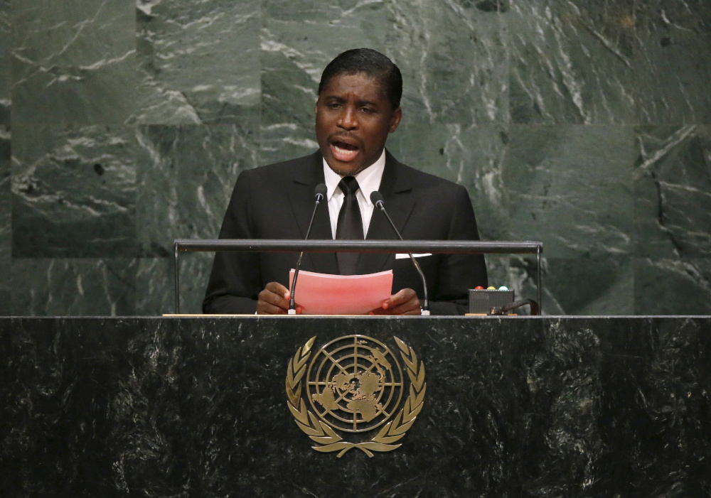 Equatorial Guineau00e2u20acu2122s Second Vice-President Teodoro Nguema Obiang Mangue addresses a plenary meeting of the United Nations Sustainable Development Summit 2015 in Manhattan, New York September 26, 2015. u00e2u20acu201d Reuters pic