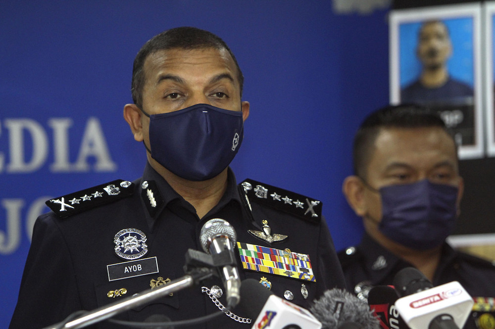 Johor police chief Datuk Ayob Khan Mydin Pitchay speaks during the press conference at the police headquarters in Johor Baru August 12, 2021. u00e2u20acu201d Bernama pic