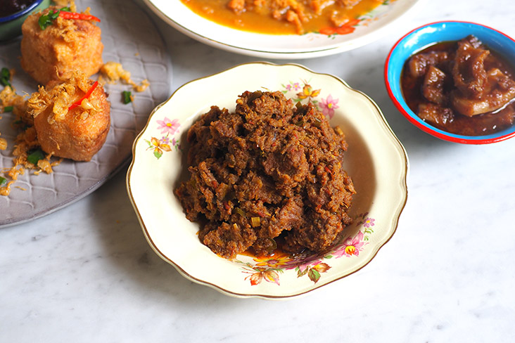 The beef rendang has tender meat and is rich with coconut milk and spices