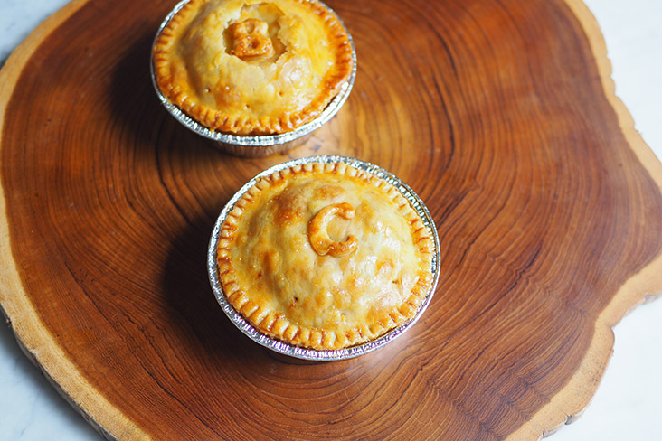 On Sunday, you can order roast chicken, vegetarian quiche and pies like these ones with chicken and beef