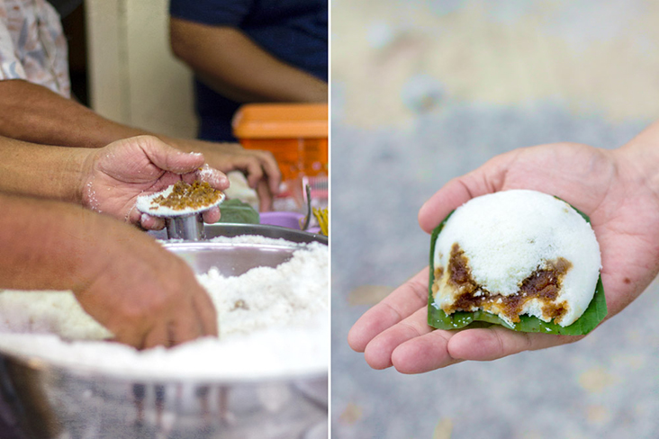 Freshly made 'putu piring', piping hot from the steamers.