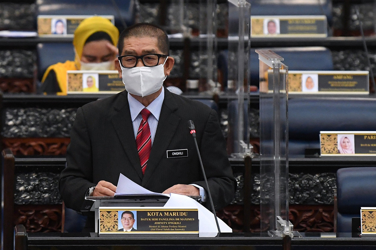 Minister in the Prime Minister’s Department (Sabah and Sarawak Affairs) Datuk Seri Panglima Dr. Maximus Johnity Ongkili is pictured during a question-and-answer session in Parliament September 23, 2021. — Bernama pic