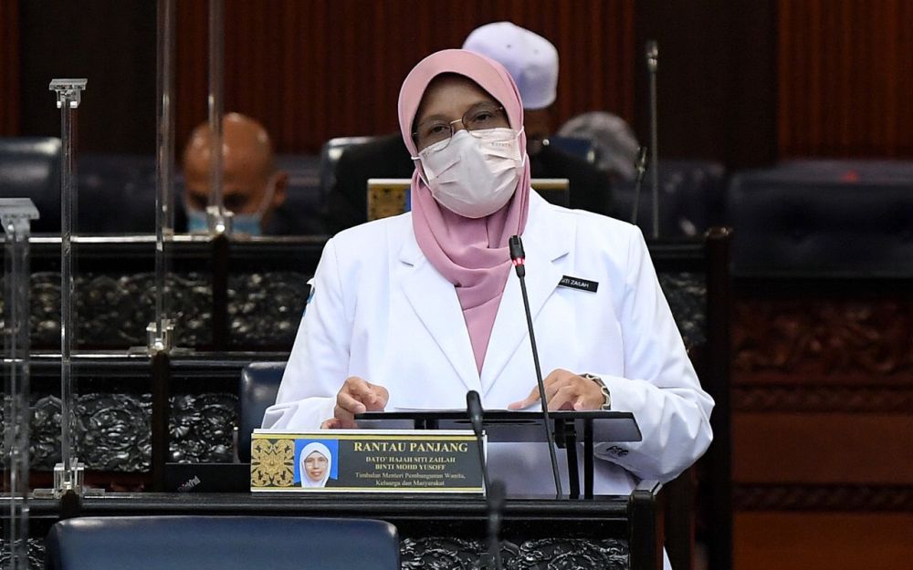 Women, Family and Community Development Deputy Minister Datuk Siti Zailah Mohd Yusoff addresses members of Parliament in Kuala Lumpur September 29, 2021. — Bernama pic
