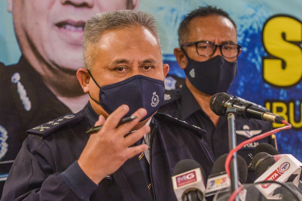 File photo of Criminal Investigation Department director Datuk Seri Abd Jalil Hassan speaking during a press conference at the Gombak district police headquarters September 24, 2021. — Picture by Miera Zulyana