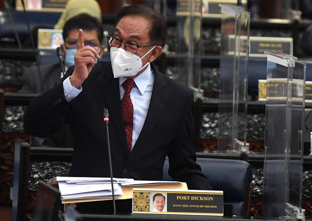 Opposition Leader Datuk Seri Anwar Ibrahim debates the 12th Malaysia Plan at Parliament, September 28, 2021. u00e2u20acu201d Bernama pic