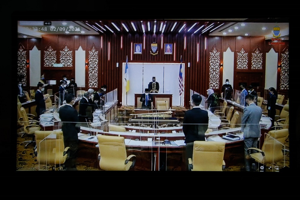 Live telecast of the Penang state legislative assembly session in George Town, September 2, 2021. Khaliq Mehtab Mohd Ishaq (Bersatu-Bertam) said the equal allocation was necessary to tackle the difficulties faced by the people due to the pandemic. ― Picture by Sayuti Zainudin
