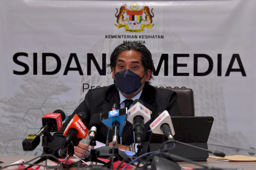 Health Minister Khairy Jamaluddin speaks at a press conference on the latest developments of the Covid-19 outbreak on October 21, 2021. — Bernama pic