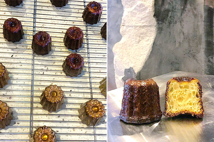 Unmoulding the canelés from the pure copper moulds.