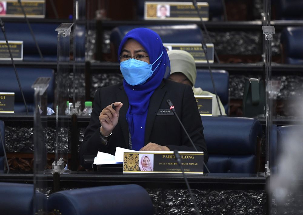 Higher Education Minister Datuk Seri Noraini Ahmad addresses members of Parliament in Kuala Lumpur October 6, 2021. u00e2u20acu201d Bernama pic 