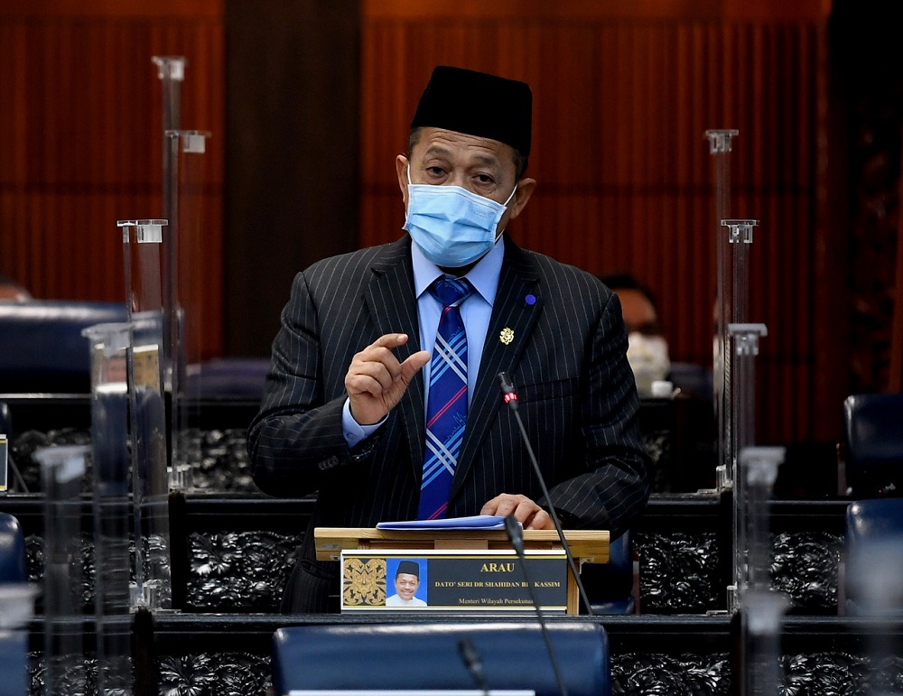 Datuk Seri Shahidan Kassim speaks during Question Time at the Dewan Negara sitting today, October 7, 2021. ― Bernama pic