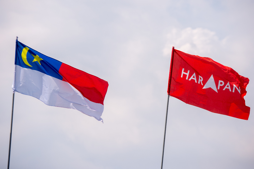 A Pakatan Harapan flag is seen waving at Ayer Keroh, Melaka, November 7, 2021. u00e2u20acu201d Picture by Shafwan Zaidon