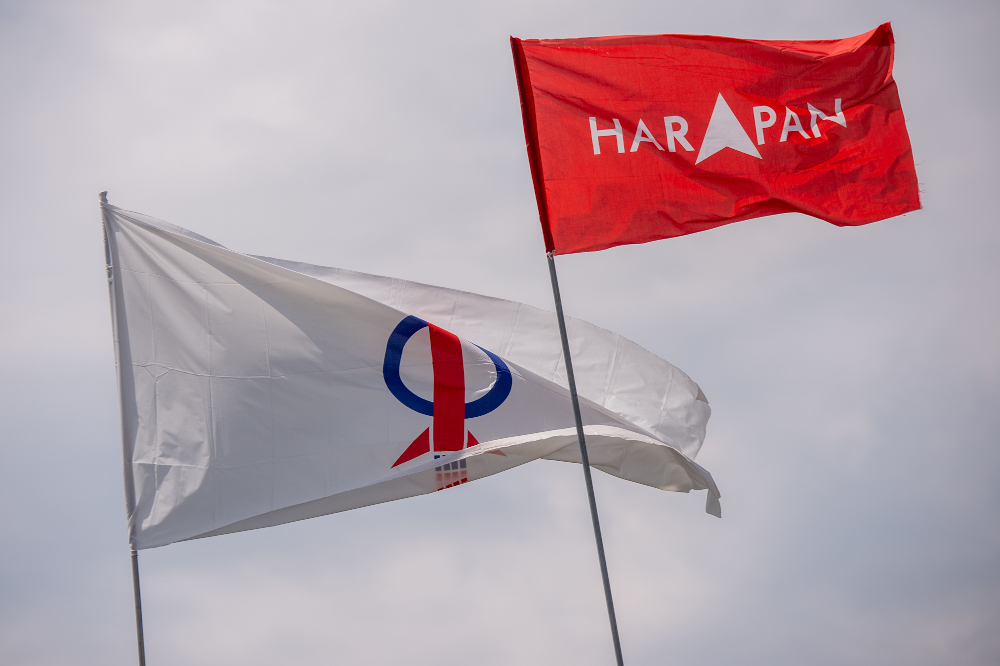 Pakatan Harapan and DAP flags are seen at Ayer Keroh, Melaka, November 7, 2021. — Picture by Shafwan Zaidon