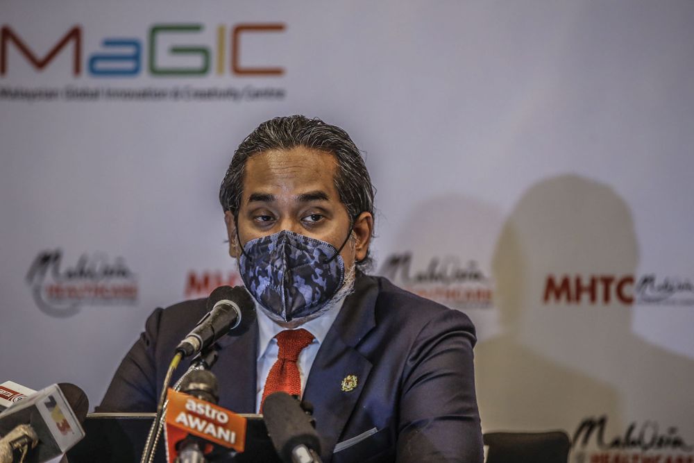 Health Minister Khairy Jamaluddin addresses reporters during a press conference at the Mandarin Oriental, Kuala Lumpur November 16, 2021. — Picture by Hari Anggara