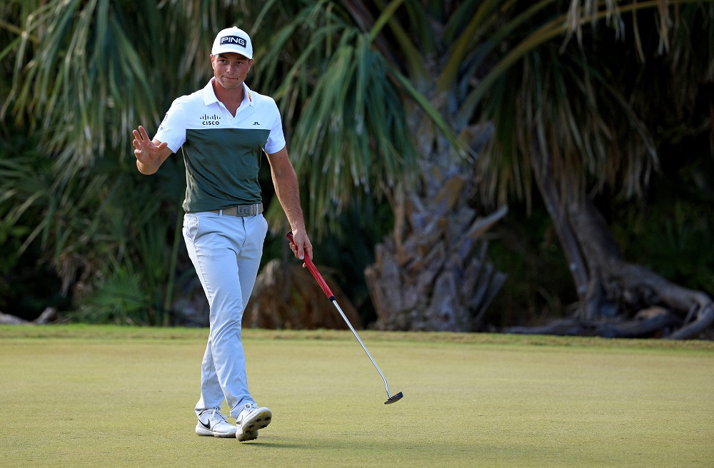 Viktor Hovland of Norway reacts on the 11th green during the final round of the World Wide Technology Championship at Mayakoba on El Camaleon golf course in Playa del Carmen, Mexico November 7, 2021. ― AFP pic