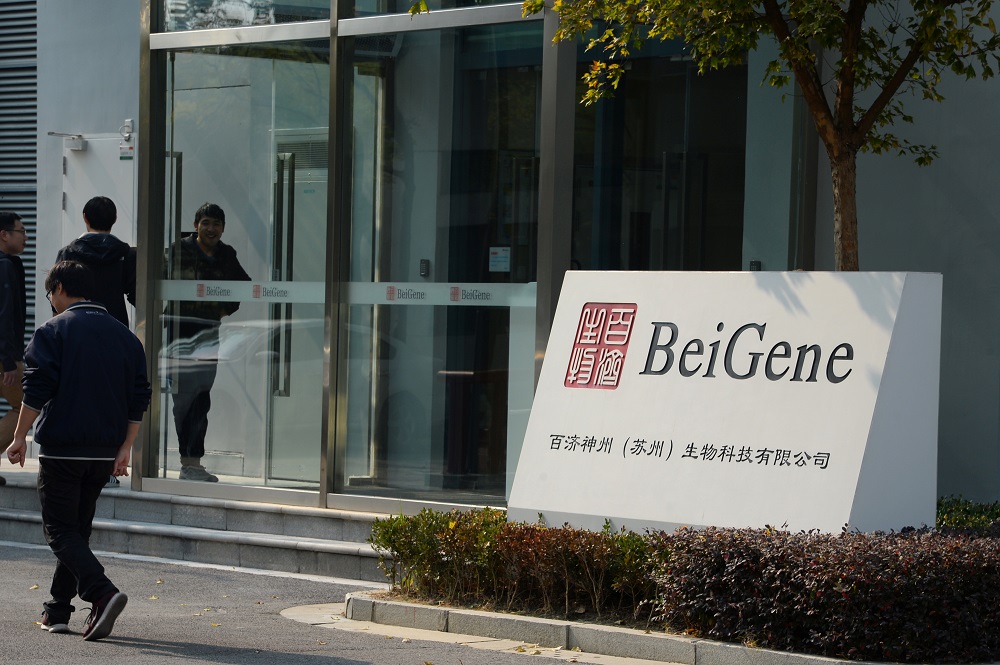 People enter a building of biotechnology firm BeiGene Ltd at the Suzhou Industrial Park in Suzhou, Jiangsu province, China November 22, 2019. u00e2u20acu201d CHINA OUT pic via Reuters 