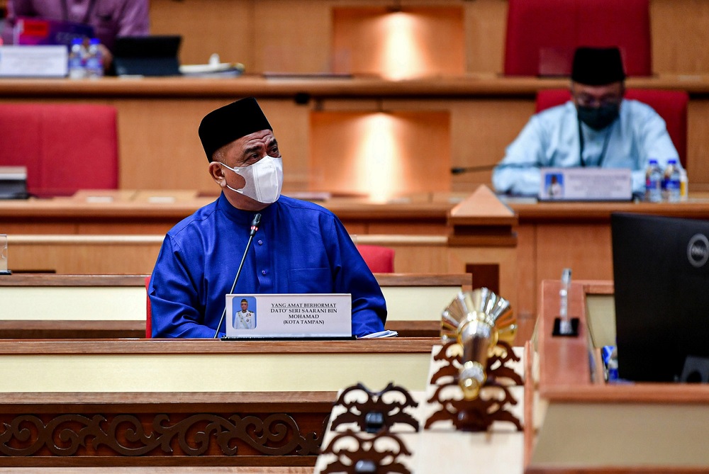 Mentri Besar Datuk Seri Saarani Mohamad tables the Perak state Budget 2022 at the Perak Darul Ridzuan building in Ipoh December 10, 2021. u00e2u20acu201d Bernama picn