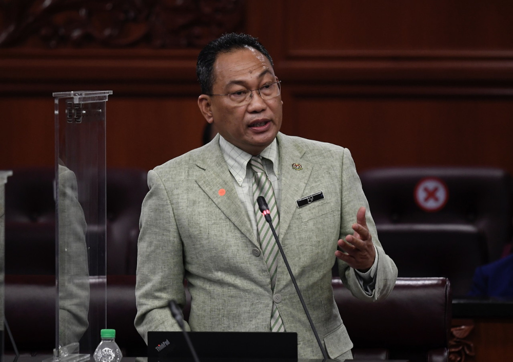 Deputy Human Resources Minister Datuk Awang Hashim speaks in Parliament December 22, 2021. — Bernama pic