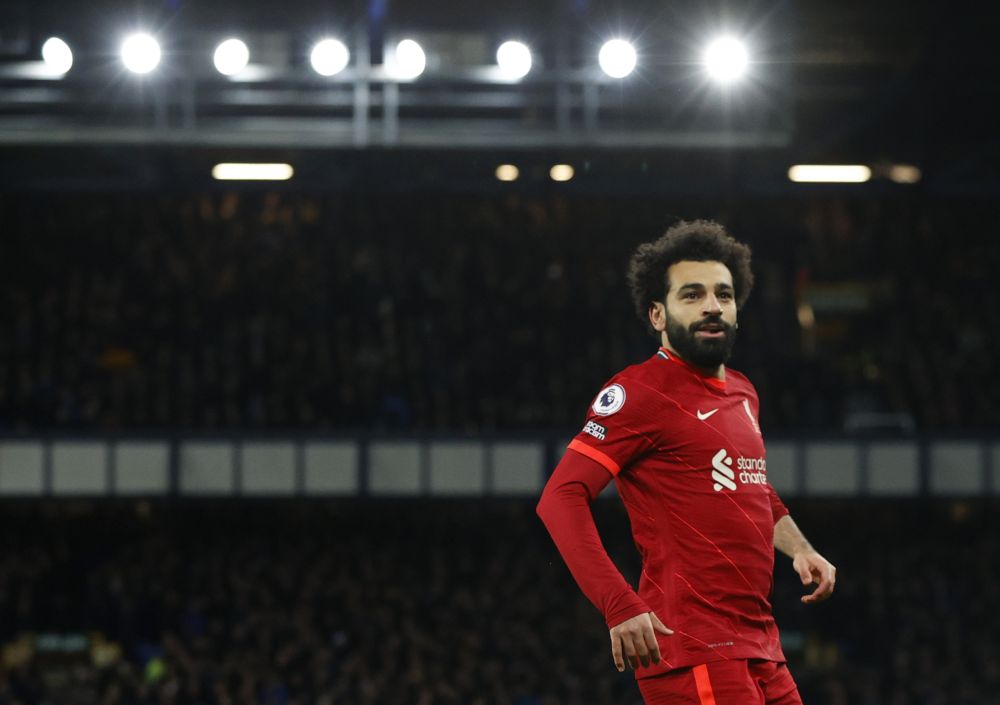 Liverpool's Mohamed Salah celebrates scoring their third goal against Everton at Goodison Park, Liverpool December 1, 2021. — Reuters pic