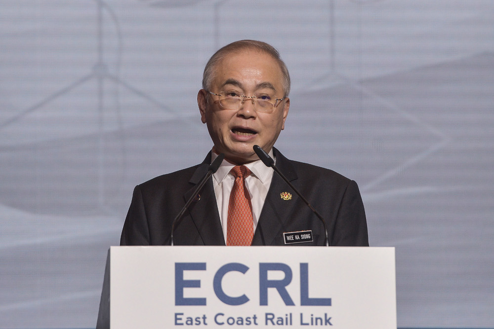 Transport Minister Datuk Seri Wee Ka Siong speaks during ECRL deal signing ceremony at Mandarin Oriental Kuala Lumpur December 2, 2021. — Picture by Miera Zulyana